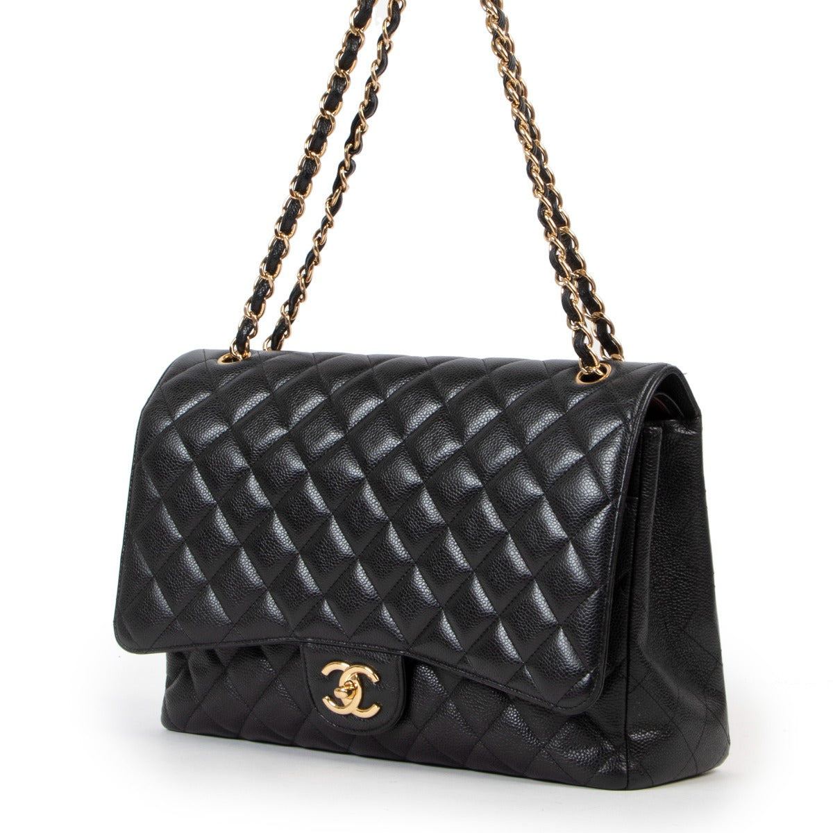 Buy an authentic second hand Chanel Black Caviar Maxi Classic Double Flap Bag as new at Labellov.