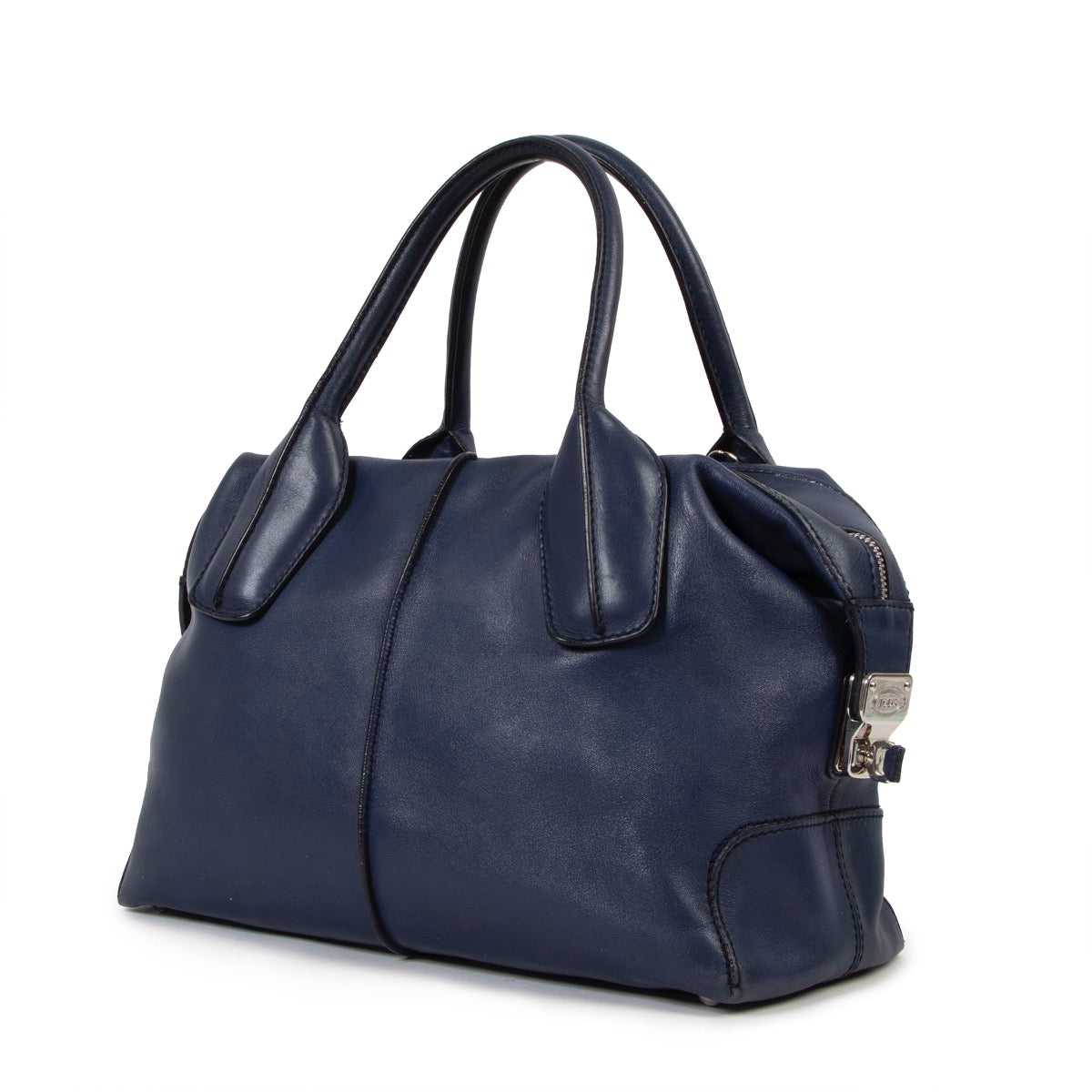 Buy online an authentic second hand Tod's Dark Blue leather D Styling Bauletto Top Handle in very good condition at Labellov in Antwerp