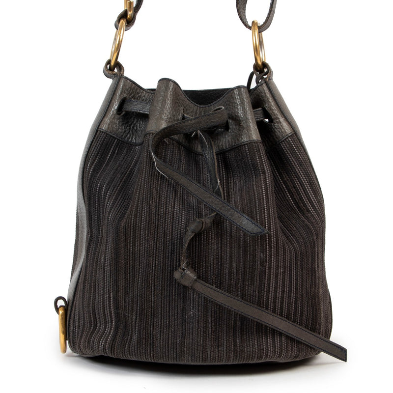 Shop second hand vintage Delvaux Blue Gibus Toile De Cuir Bucket Bag at Labellov