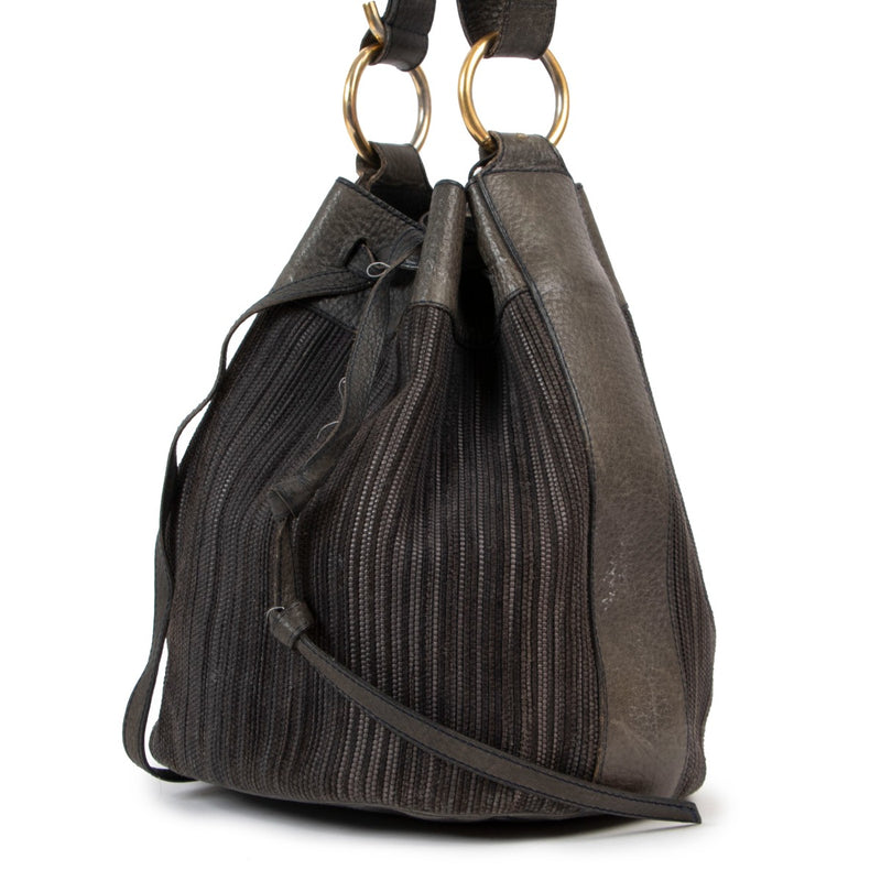 Shop second hand vintage Delvaux Blue Gibus Toile De Cuir Bucket Bag at Labellov