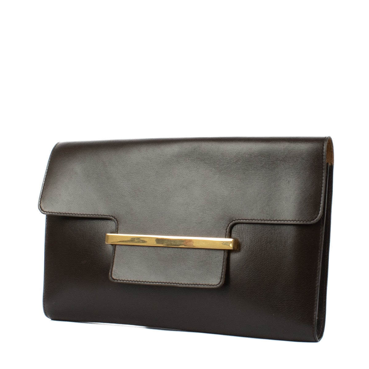 Shop safe online at Labellov in Antwerp, Brussels and Knokke this 100% authentic second hand Delvaux Brown Box Calf Vintage Clutch Bag
