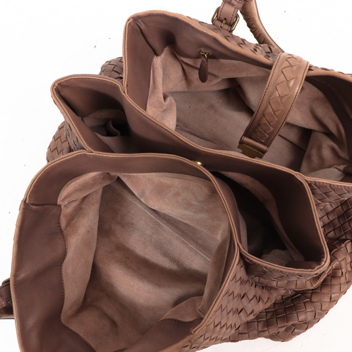 Bottega Veneta Taupe Medium Roma Intrecciato Handbag