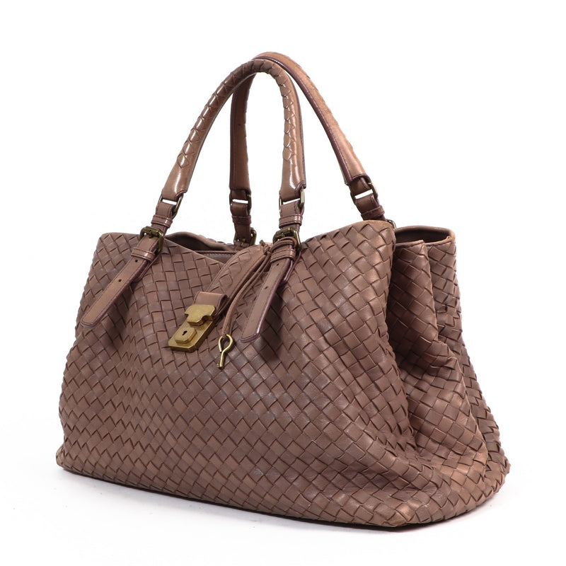 Bottega Veneta Taupe Medium Roma Intrecciato Handtas