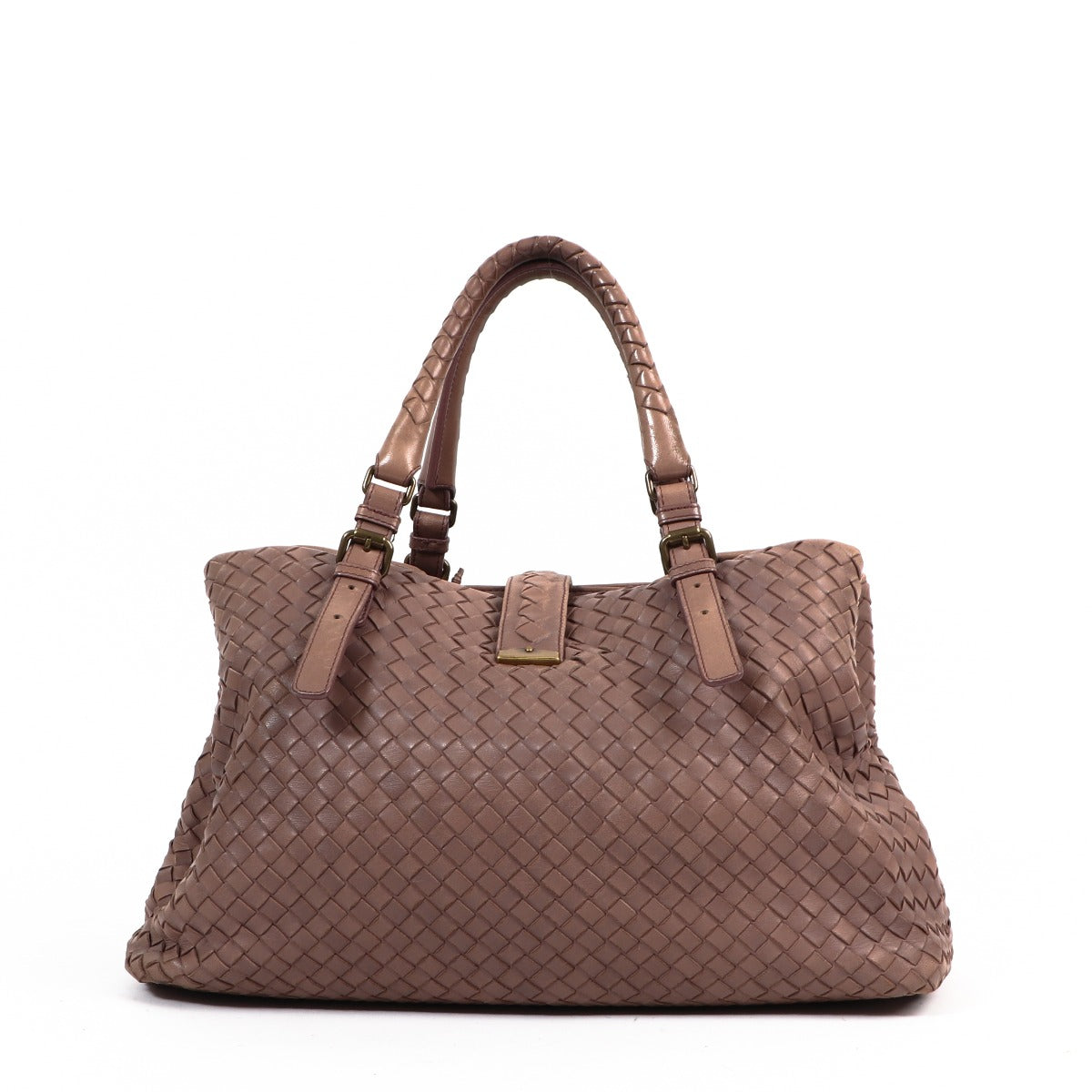 Bottega Veneta Taupe Medium Roma Intrecciato Handbag