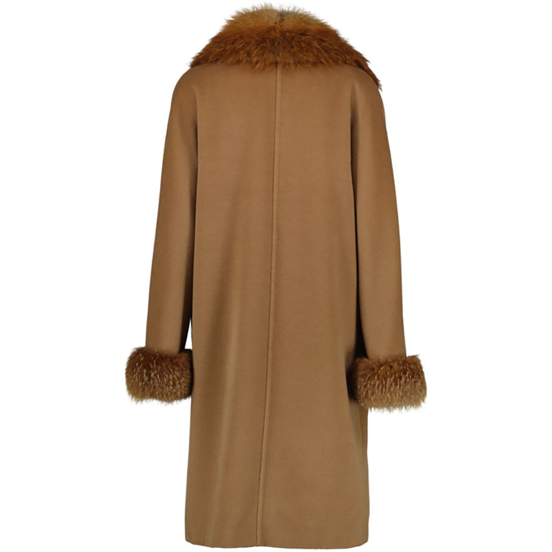 Max Mara Camel Wool/Cashmere Fur Trim Coat