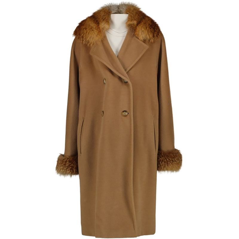 Max Mara Camel Wool/Cashmere Fur Trim Coat