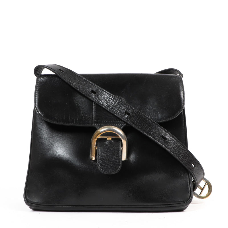 Delvaux Brillant Baudrier Black Box Calf Crossbody Bag