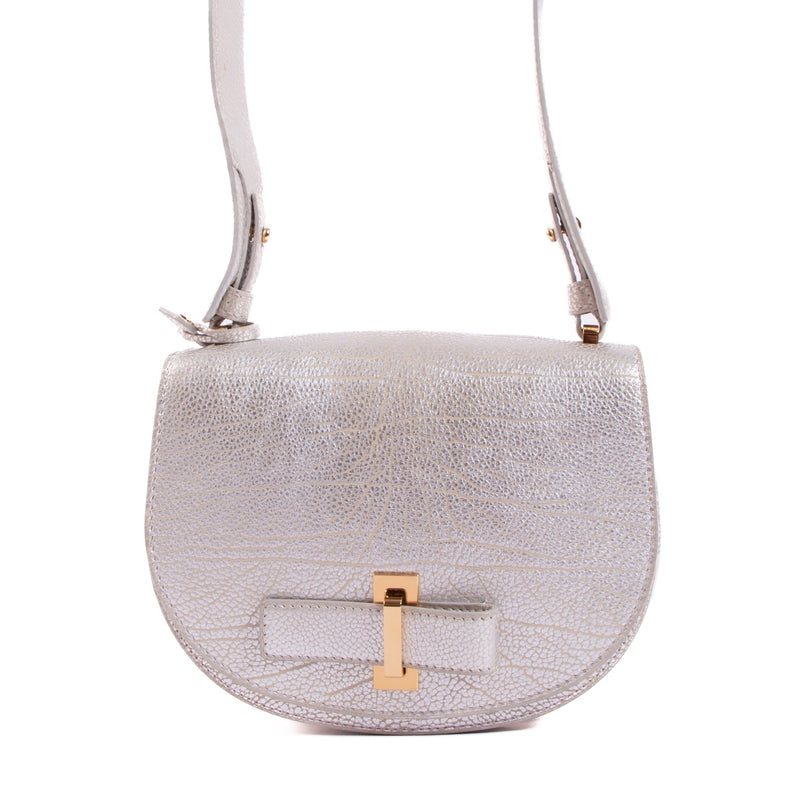 Shop safe online at Labellov in Antwerp, Brussels or Knokke this 100% authentic second hand Delvaux Le Mutin Mini Silver Crispy Calf Crossbody
