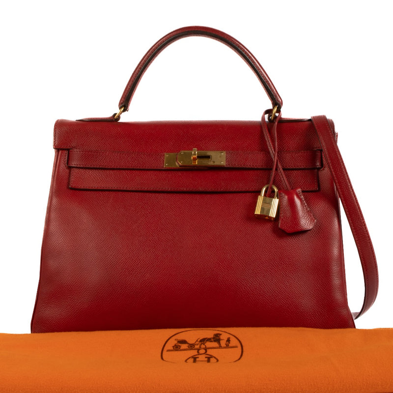 Buy authentic second hand vintage Hermès Kelly 32 Rouge Vif Courchevel on www.labellov.com