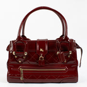 Burberry Red Quilted Patent Leather Manor Shoulder Bag