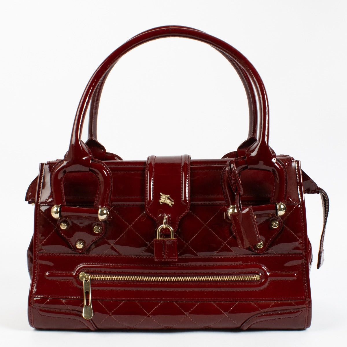 Burberry Red Quilted Patent Leather Manor Shoulder Bag