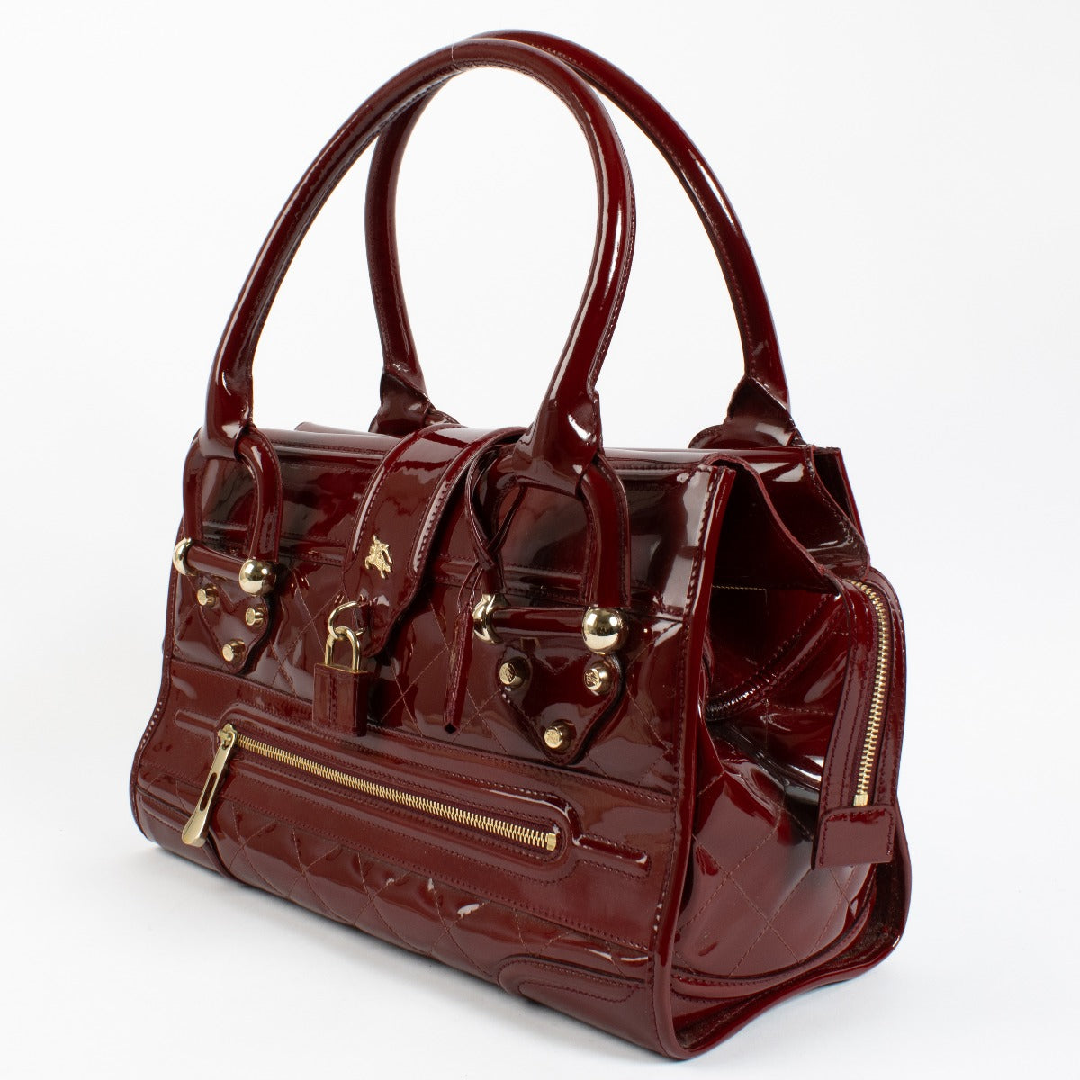 Burberry Red Quilted Patent Leather Manor Shoulder Bag