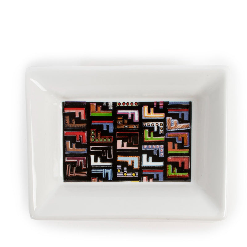 Second hand luxury designer dinnerware home decoration Fendi White Logo Print Porcelain Square Plate at Labellov