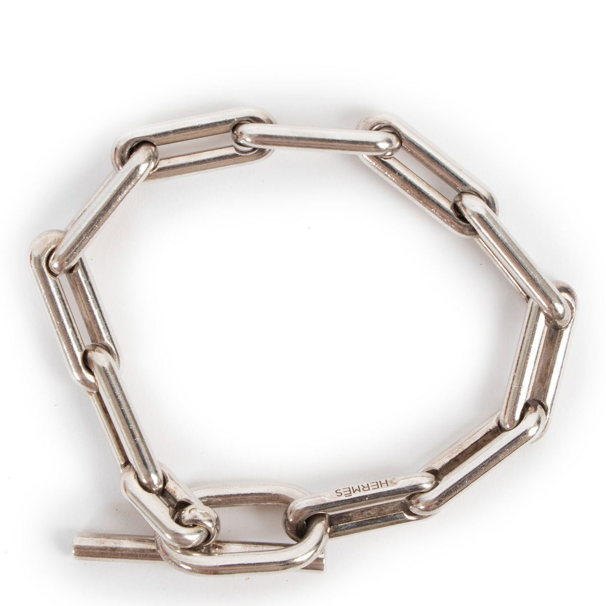 Hermès Sterling Silver Elongated Oval Link Bracelet