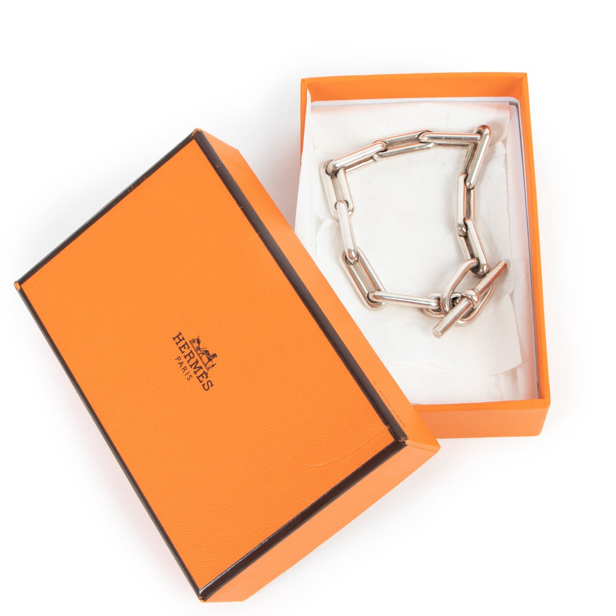 Hermès Sterling Silver Elongated Oval Link Bracelet