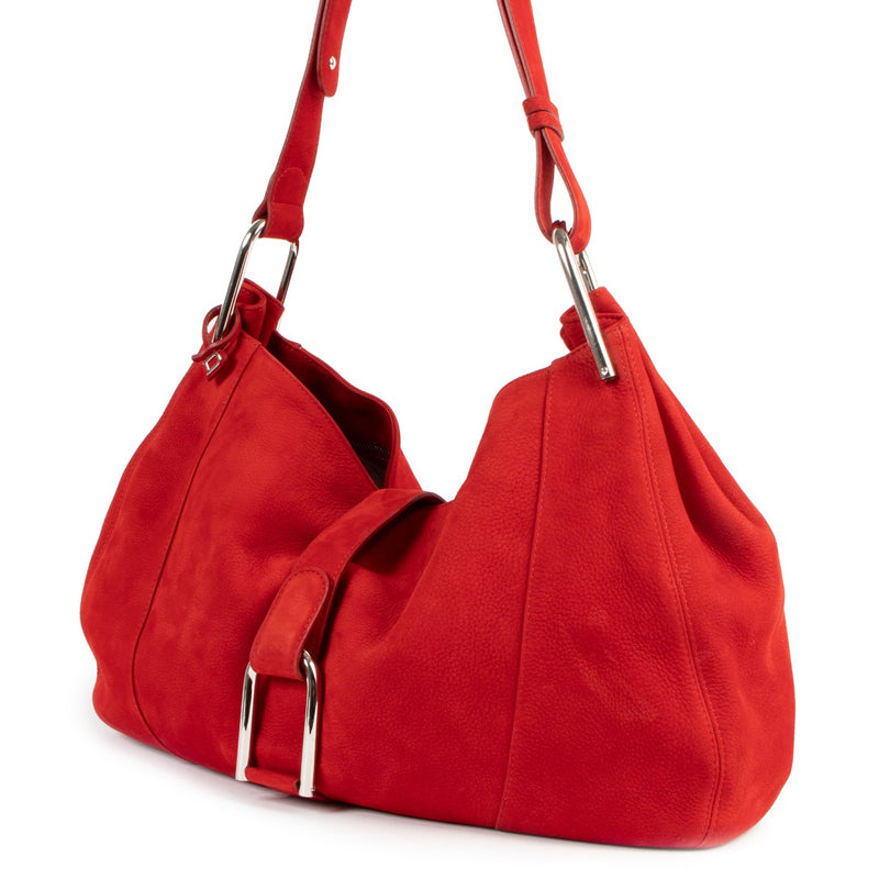 Buy online an authentic second hand Delvaux Red Nubuck Chablis Shoulder Bag in good condition at Labellov in Antwerp.