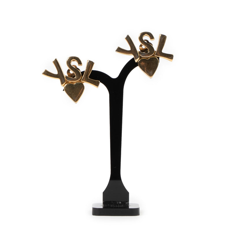 Yves Saint Laurent Vintage YSL Logo Gold Clip Earrings