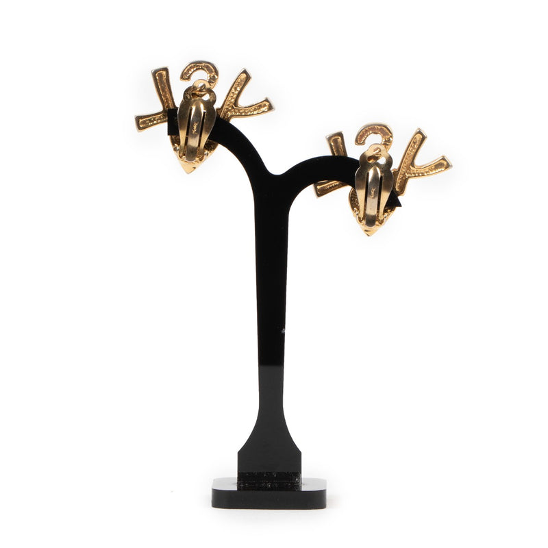 Yves Saint Laurent Vintage YSL Logo Gold Clip Earrings