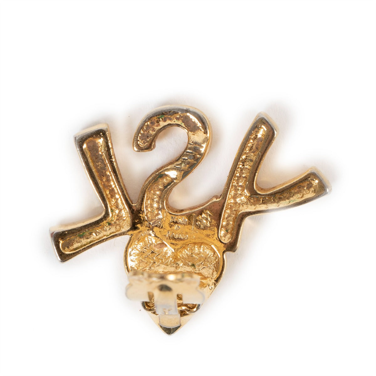 Yves Saint Laurent Vintage YSL Logo Gold Clip Earrings