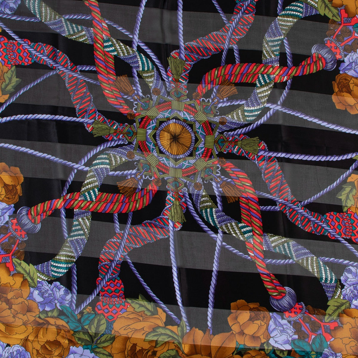 Balenciaga Vintage XL Floral Print Black Silk Chiffon Scarf