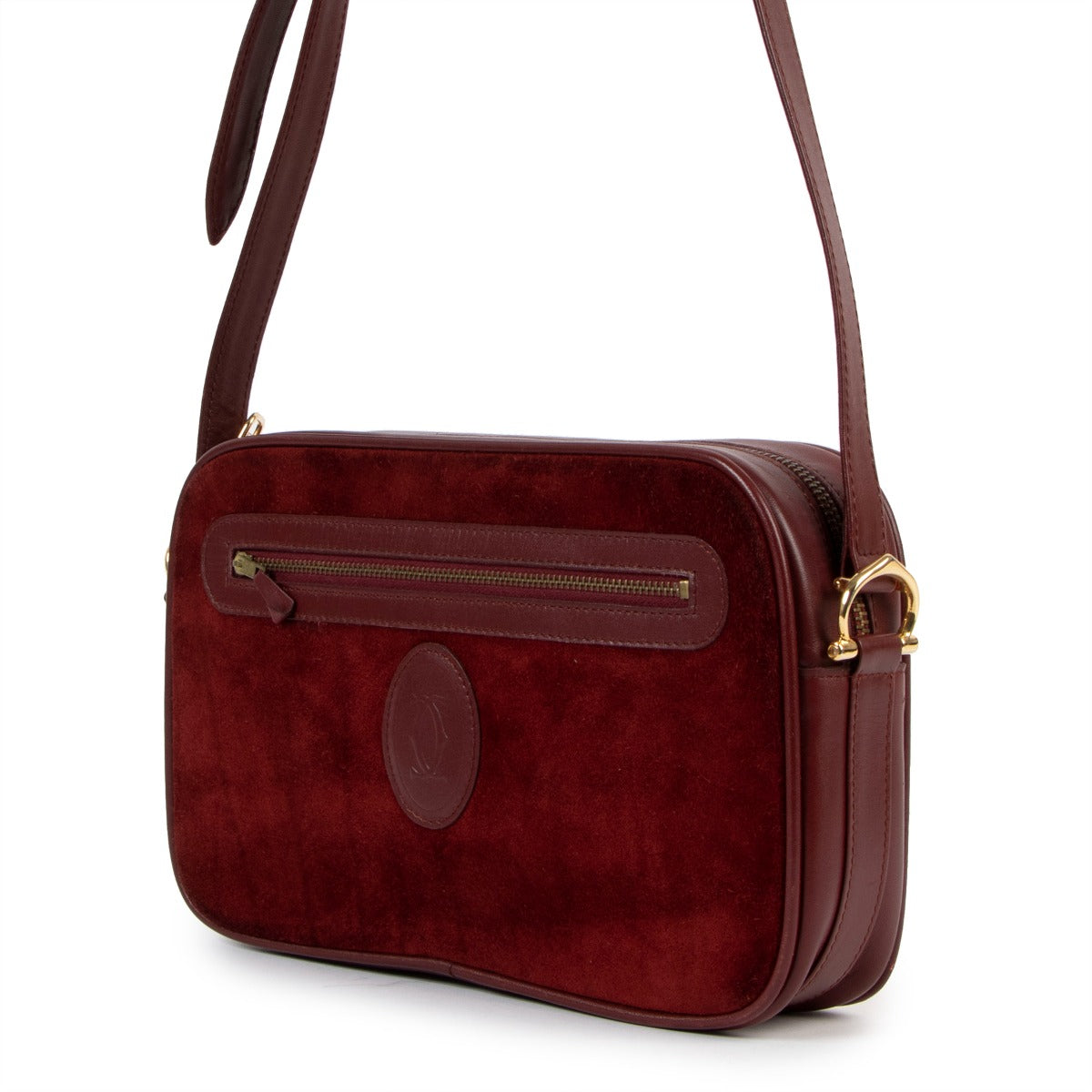 Second hand Cartier Vintage Burgundy Suede Camera Bag at Labellov.com