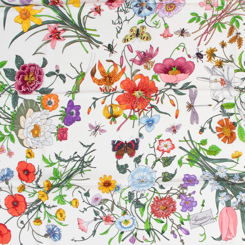 Gucci Vintage Flora Print Silk Scarf