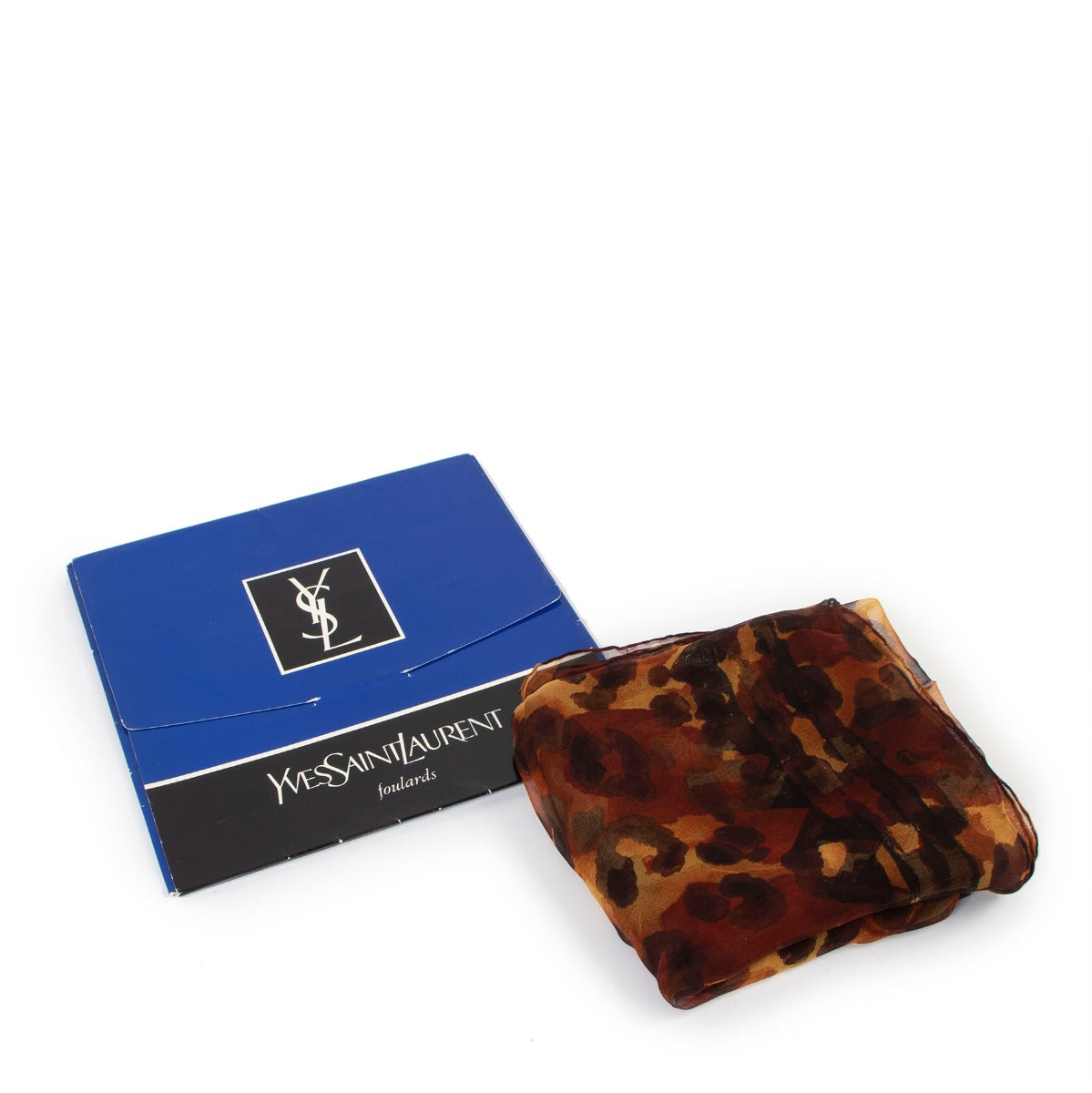 Yves Saint Laurent Vintage Brown Leopard Silk Chiffon Scarf