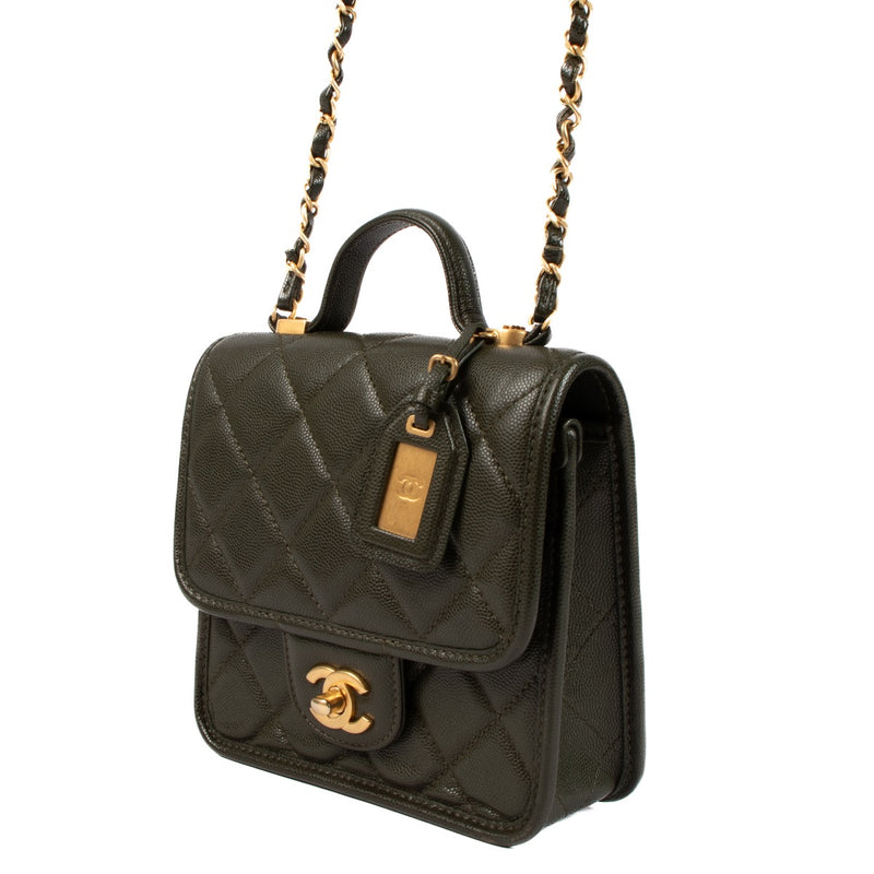 shop 100% authentic second hand Chanel 22K Green Caviar School Memory Mini Flap Bag on Labellov.com