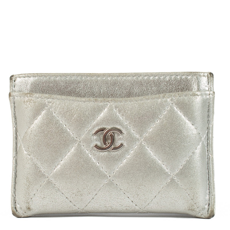 Chanel Zilverkleurige Leren Klassieke Kaarthouder