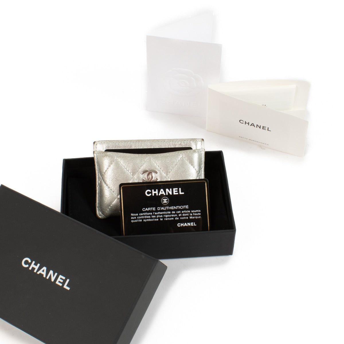 Chanel Zilverkleurige Leren Klassieke Kaarthouder