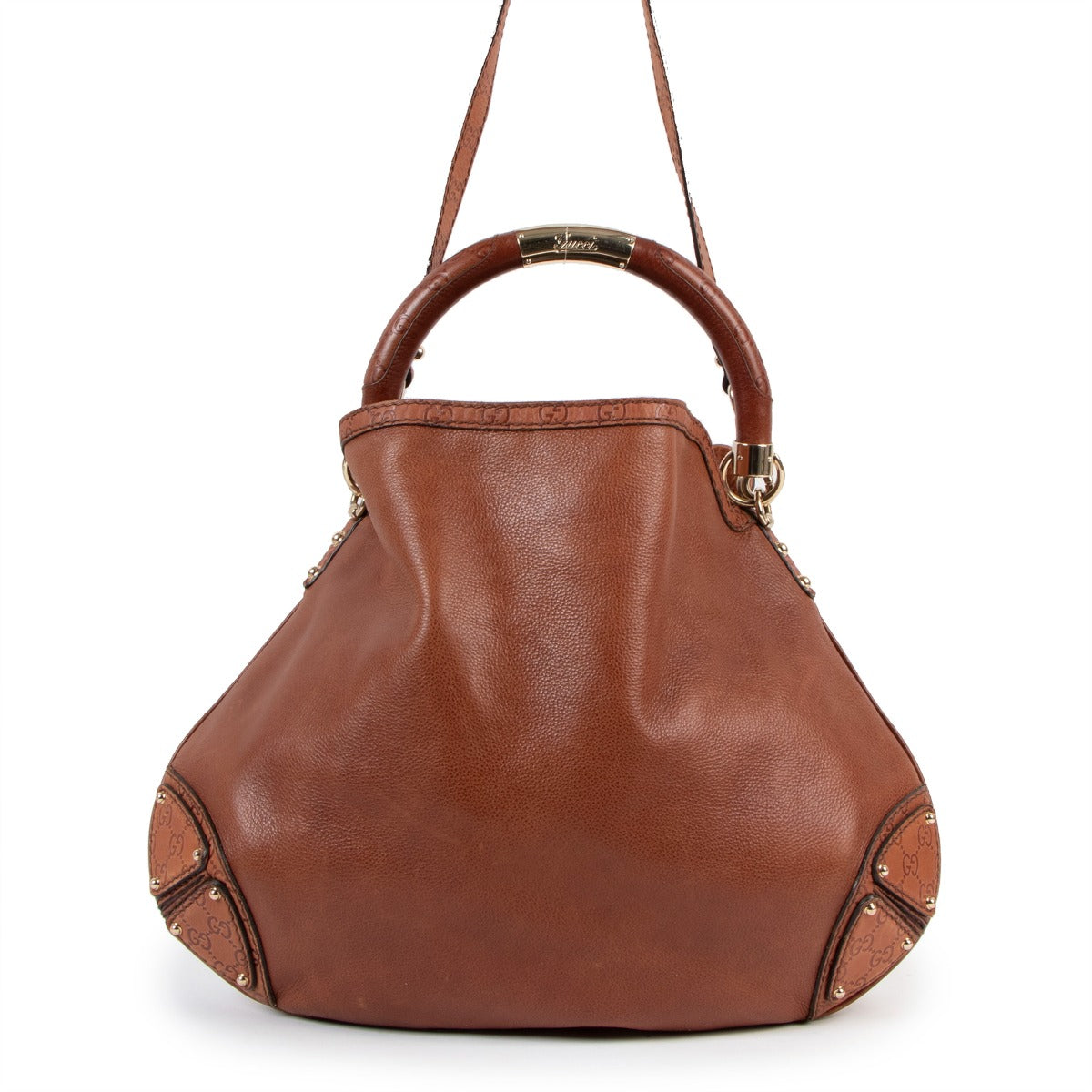 Buy online an autentic second hand Gucci Brown Babouska Indy Large Shoulder Bag in very good condition at Labellov in Antwerp.