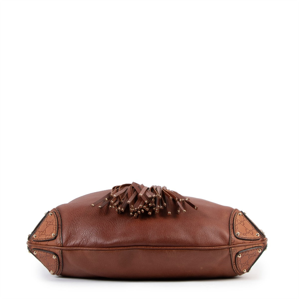 Buy online an autentic second hand Gucci Brown Babouska Indy Large Shoulder Bag in very good condition at Labellov in Antwerp.