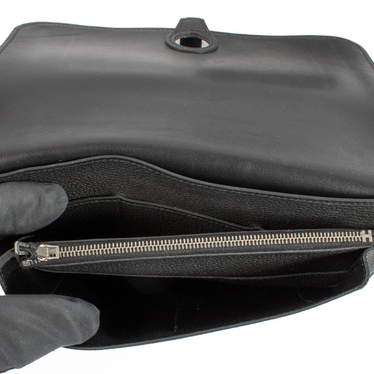 Portefeuille Hermès Dogon Duo en cuir Togo noir