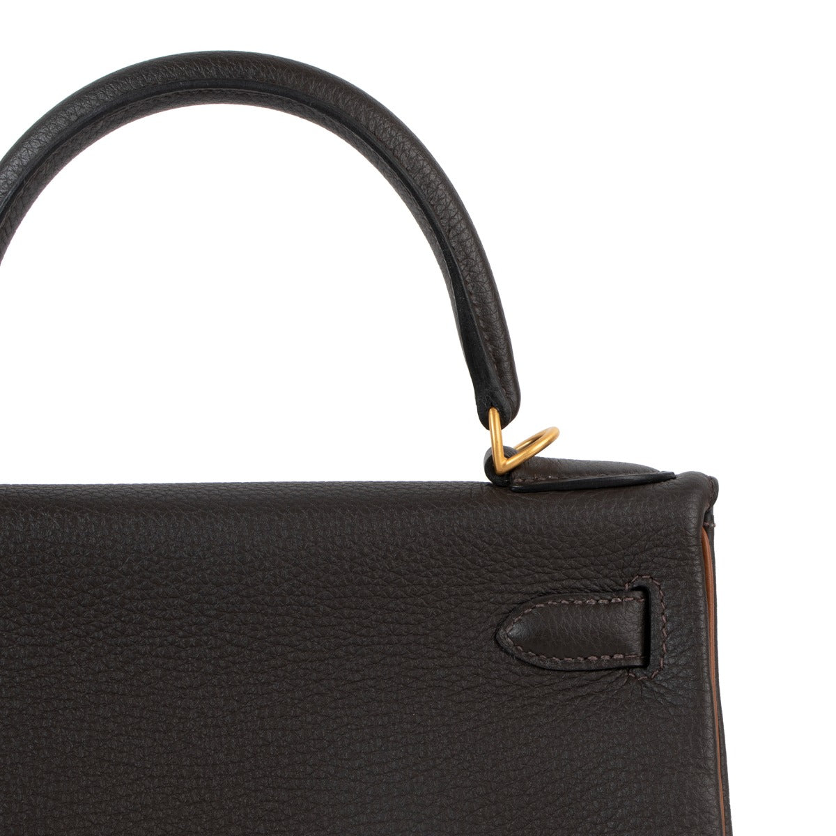 authentic second hand Hermès HSS Kelly 28 Chocolat/Gold Togo Matt Gold Hardware at labellov