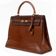 Hermès 1970s Kelly 35 Crocodile Porosus Miel