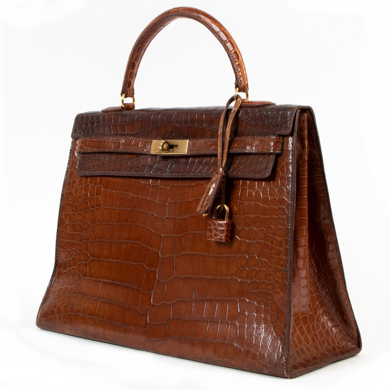 Hermès 1970s Kelly 35 Crocodile Porosus Miel
