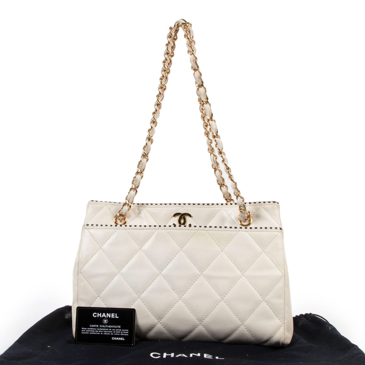 Chanel Vintage White CC Small Shopping Tote Bag