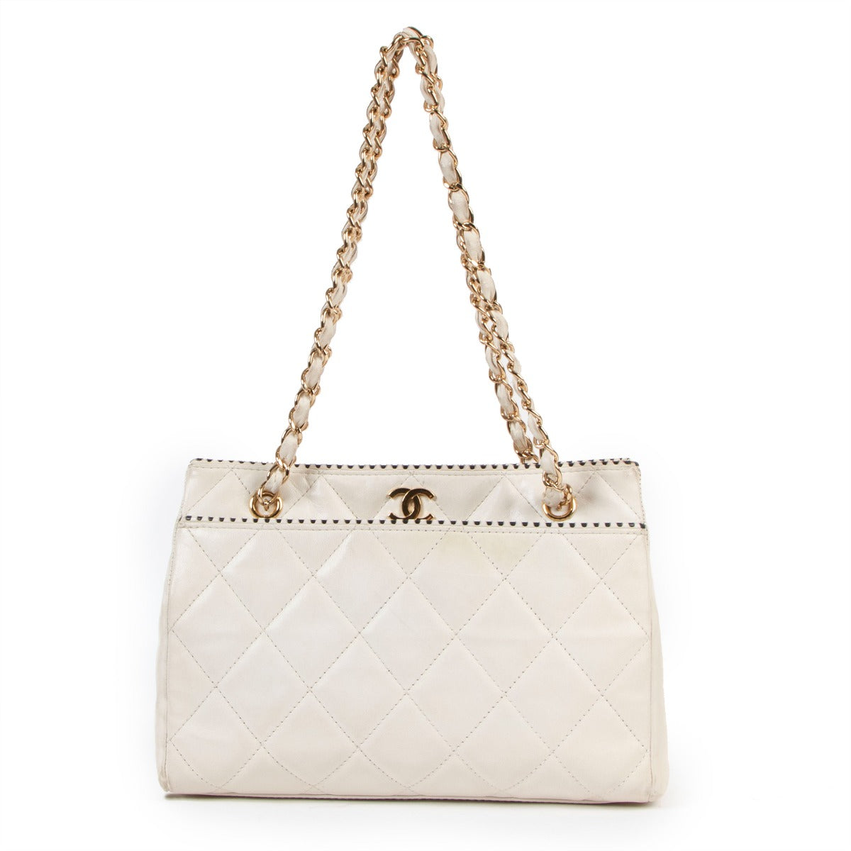 Chanel Vintage White CC Small Shopping Tote Bag