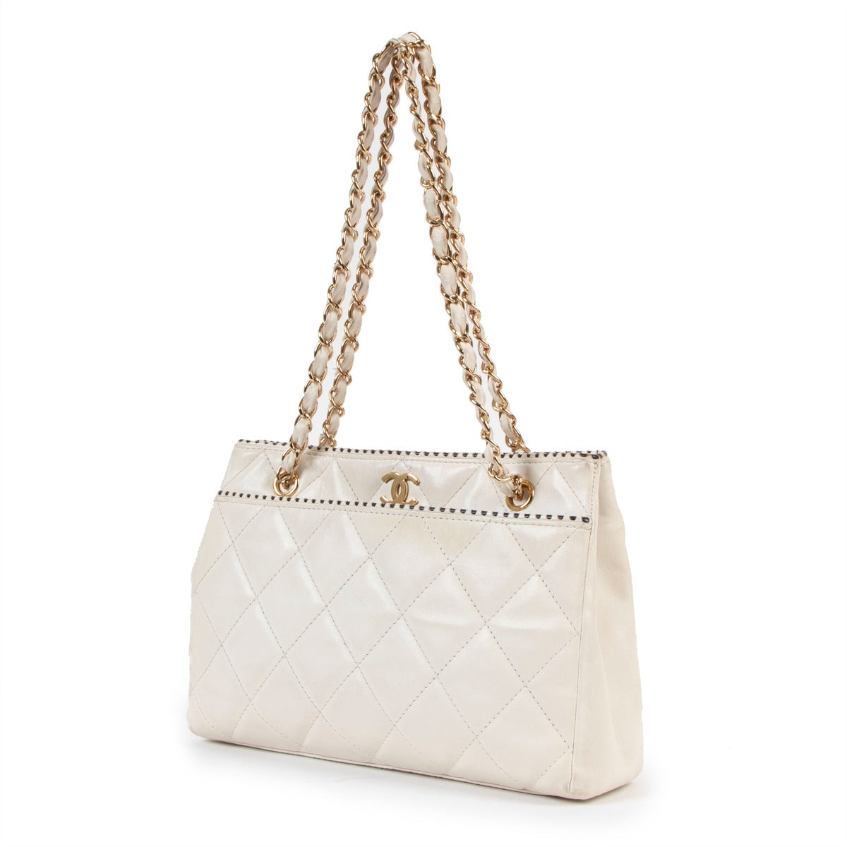 Chanel Vintage White CC Small Shopping Tote Bag