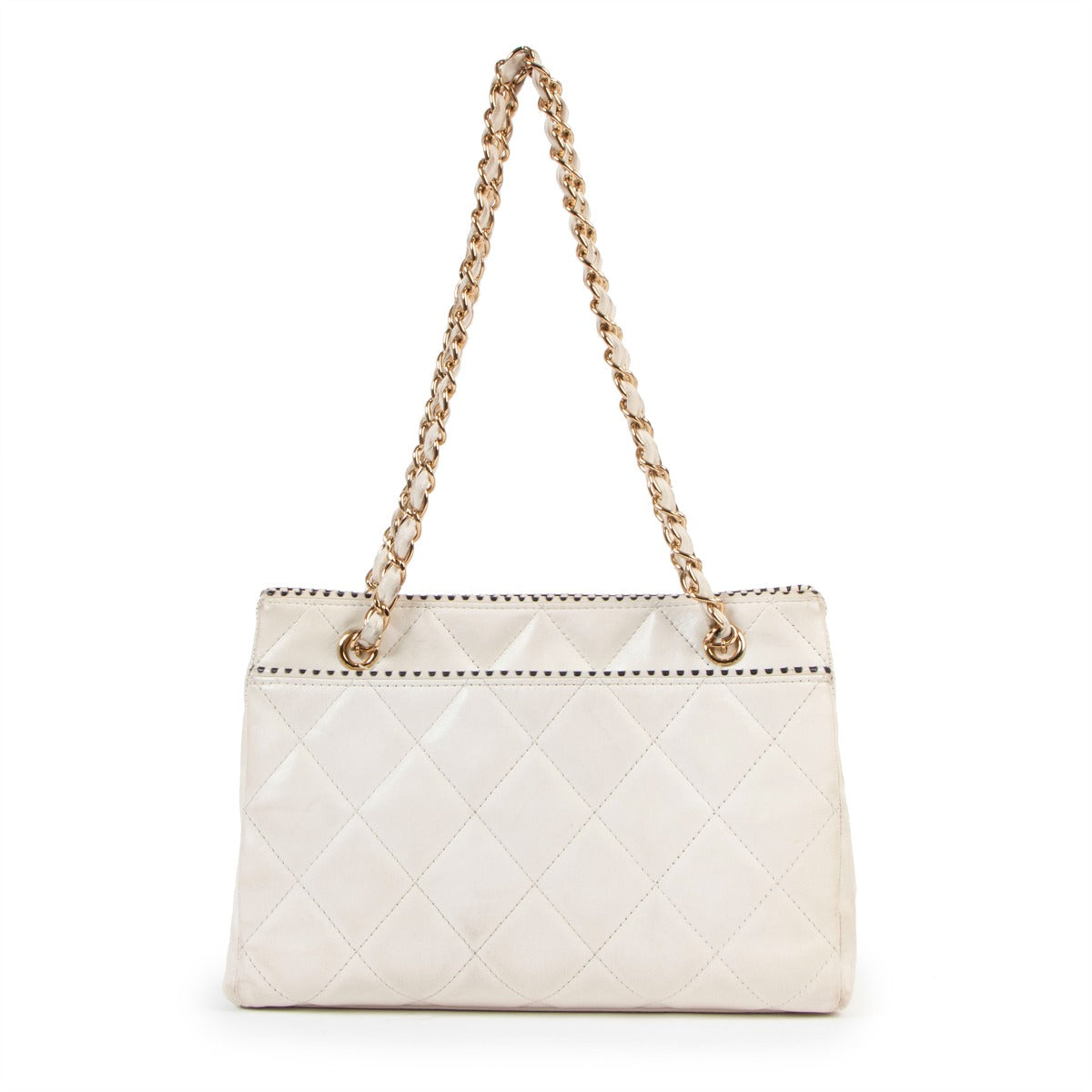 Chanel Vintage White CC Small Shopping Tote Bag