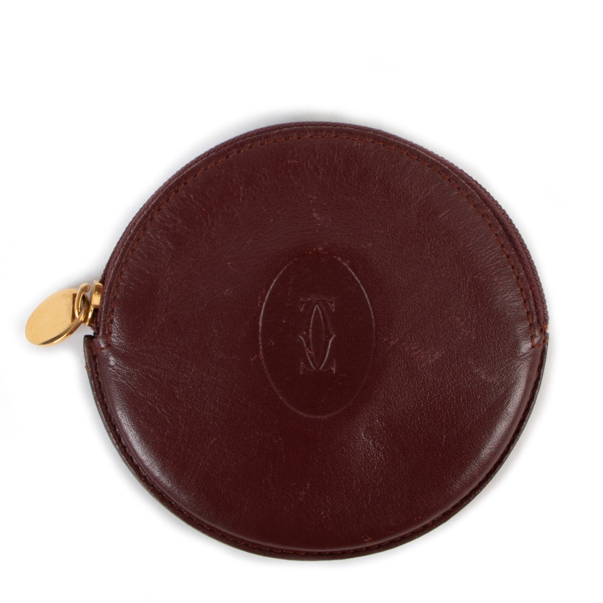 Buy an authentic second hand vintage Cartier Burgundy Round Coin Wallet in good condition at Labellov