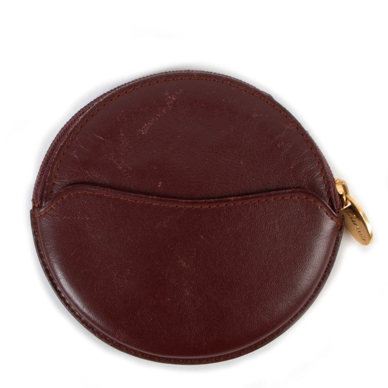 Buy an authentic second hand vintage Cartier Burgundy Round Coin Wallet in good condition at Labellov