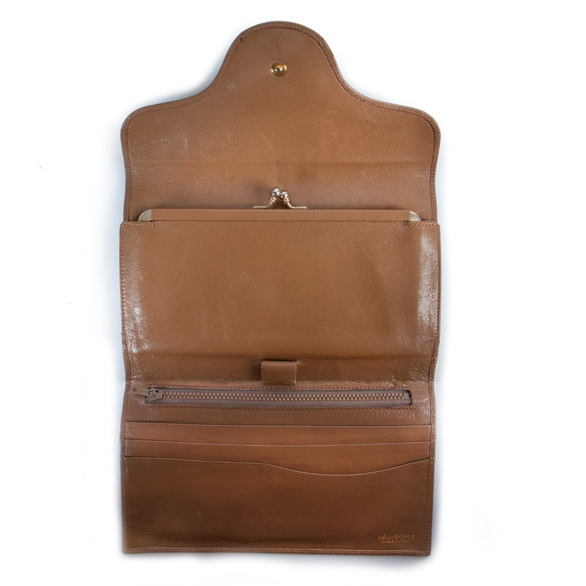 Shop safe online at Labellov in Antwerp this 100% authentic second hand Celine Almond Brown Leather Wallet