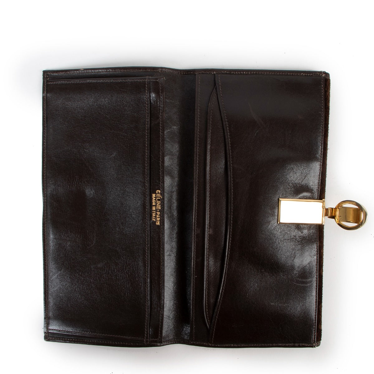 Shop safe online at Labellov in Antwerp this 100% authentic second hand Celine Brown Monogram Suede Wallet