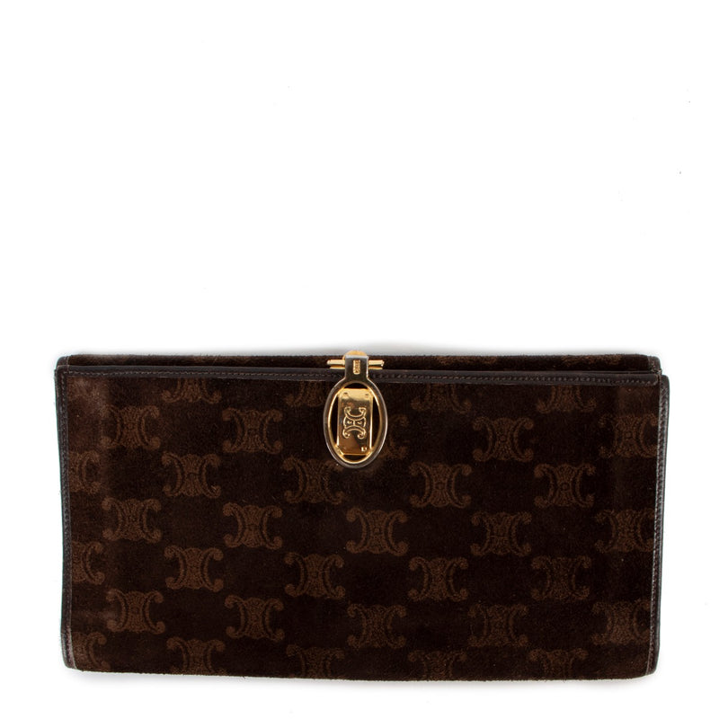 Shop safe online at Labellov in Antwerp this 100% authentic second hand Celine Brown Monogram Suede Wallet