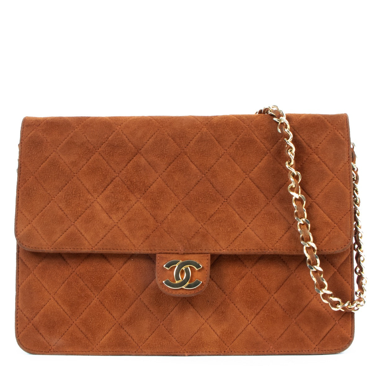 Chanel Vintage Brown Suede Clutch With Chain