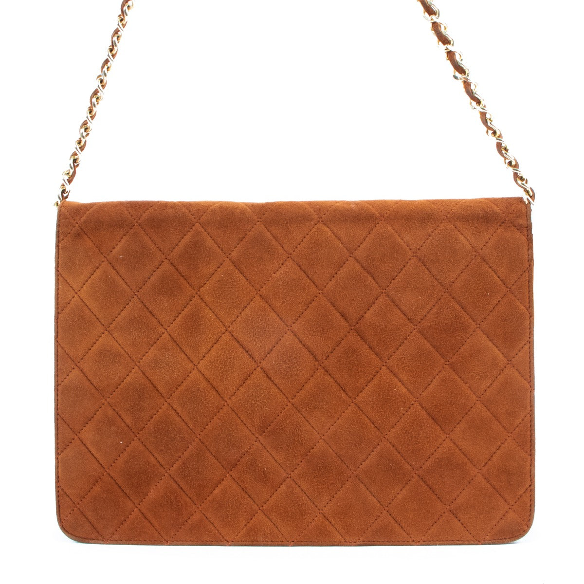 Chanel Vintage Brown Suede Clutch With Chain