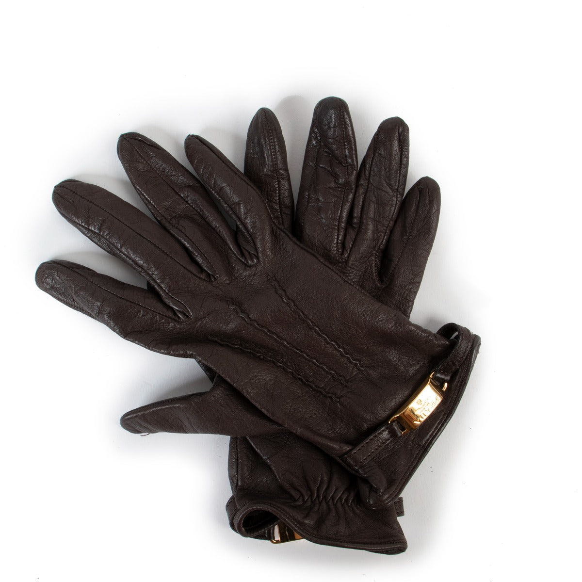Prada Brown Lambskin Leather Gloves