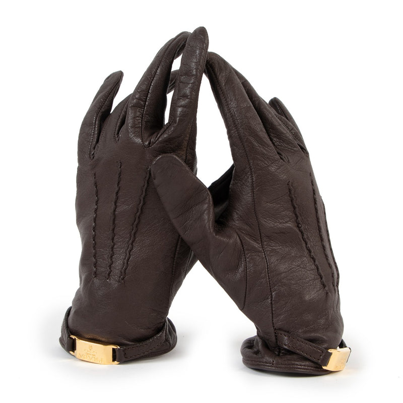 Prada Brown Lambskin Leather Gloves