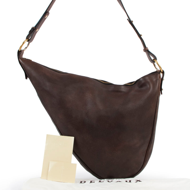 second hand vintage Delvaux Tentation GM Brown Leather Shoulder Bag at labellov